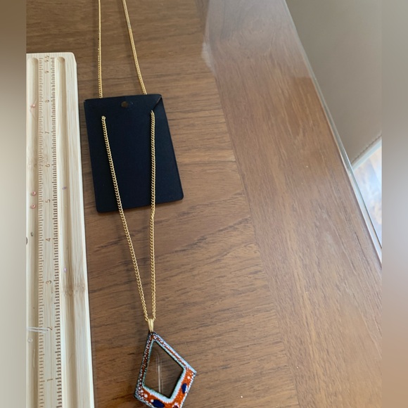 Geometric Gold and Multicolor Pendant Necklace - Picture 3 of 3